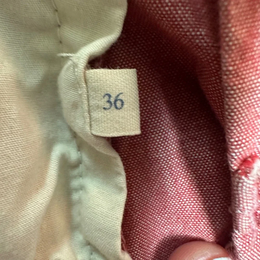 J. Crew Mens Red Chambray Cotton Flat Front Shorts Size 36 Coastal Preppy Resort